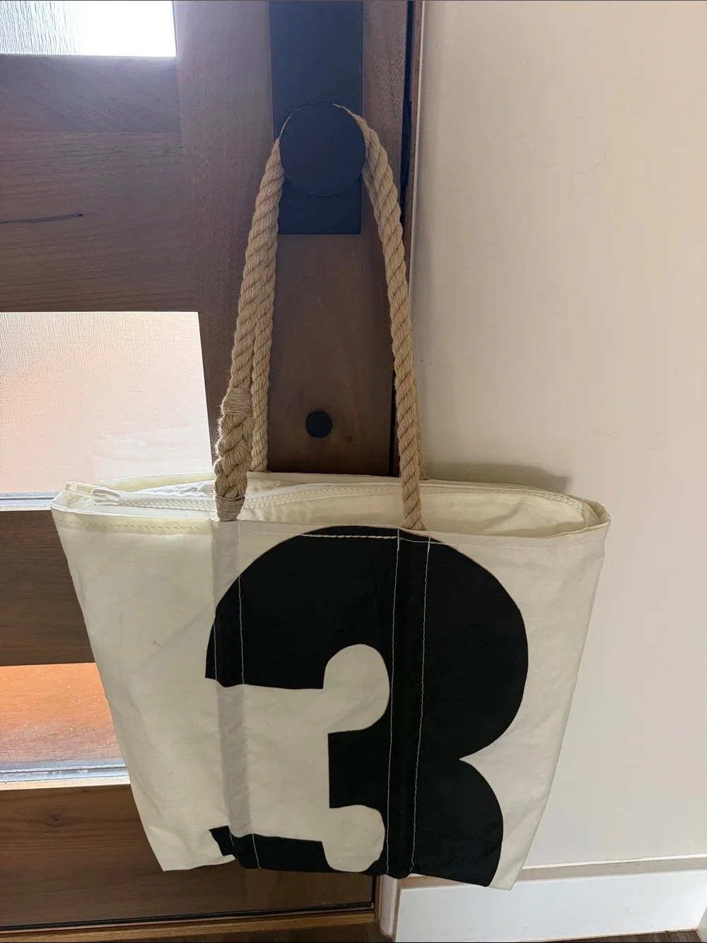 Sea Bags Maine Tote Bag with Black Number 3 Print - Rope Handles. Recycled Sails - Picture 3 of 16